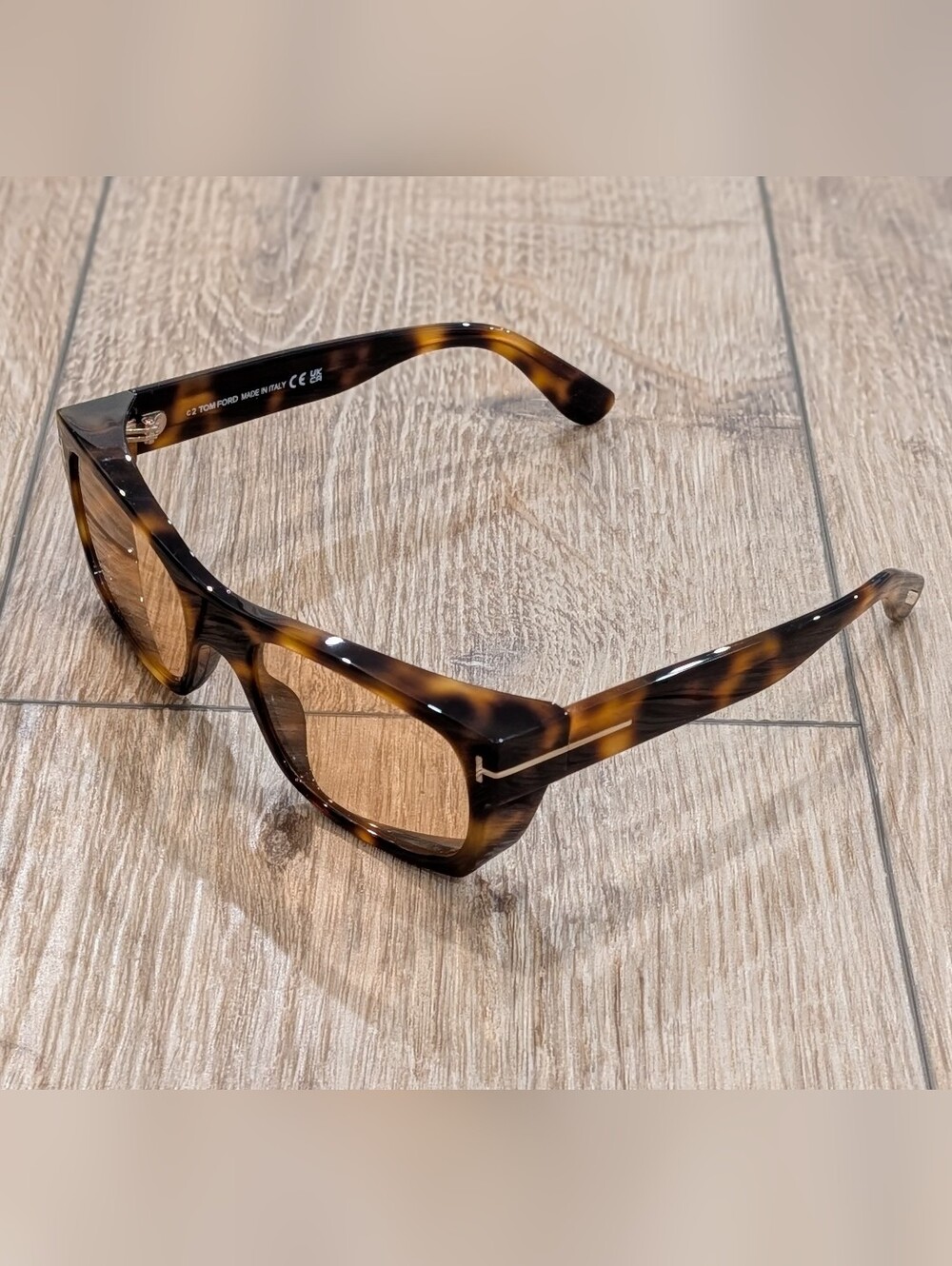 $465 Mens Authentic TOM FORD 56mm Rectangle Sunglasses Blonde Havana Brown